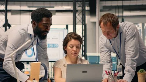 Professional team, analyzing income data, taxes and compliance reports Stock Photos