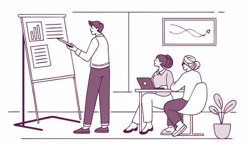 Professional Team Meeting with Data Visualization Stock Illustration