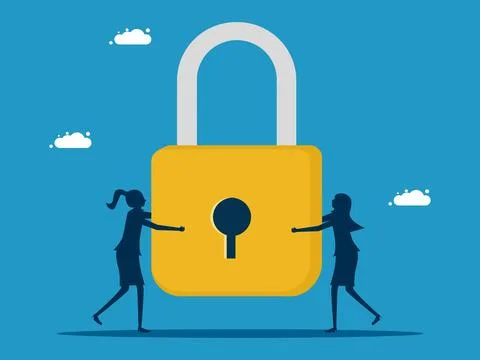 Professional team to solve problems. Team of businessmen holding big padlocks Stock Illustration