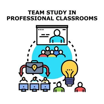 Professional team studying, learning, and collaborating in classrooms Illustrazione stock