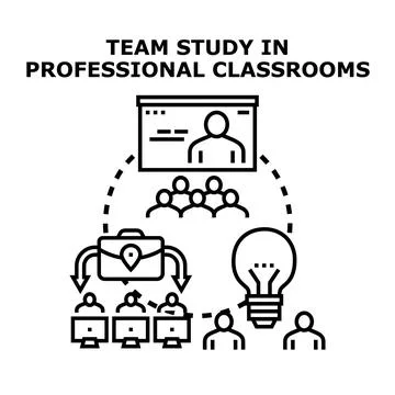Professional team studying, learning, and collaborating in classrooms Illustrazione stock
