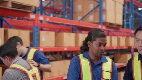 Professional teamwork warehouse worker working in warehouse. While manager or Video stock 217748811