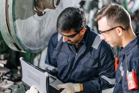 Professional Technician engineer assist team work maintenance service old m.. Stock Photos