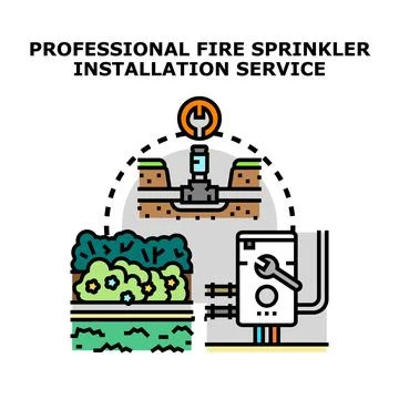 Professional technician installing fire protection water irrigation system Stock Illustration