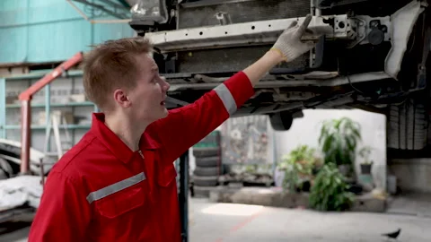 Professional technicians explain maintenance services to customers, mechani.. Vídeo Stock 242832628