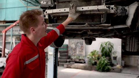 Professional technicians explain maintenance services to customers, mechani.. Stock Footage 242833224