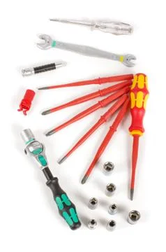 Professional tool set isolated on the white background Stock Photos