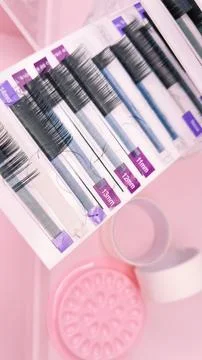 Professional tools and accessories for safe and precise lash application work Stock Photos
