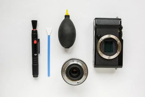 Professional tools for digital APS-C dirty camera matrix sensor cleaning Stock Photos