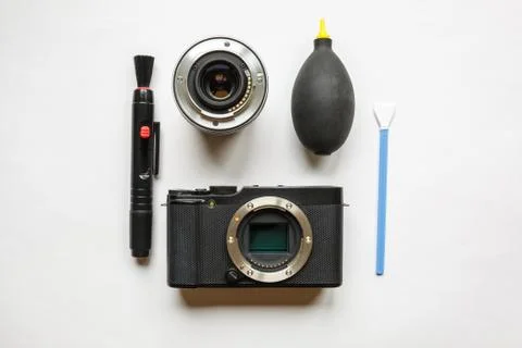 Professional tools for digital APS-C dirty camera matrix sensor cleaning Stock Photos
