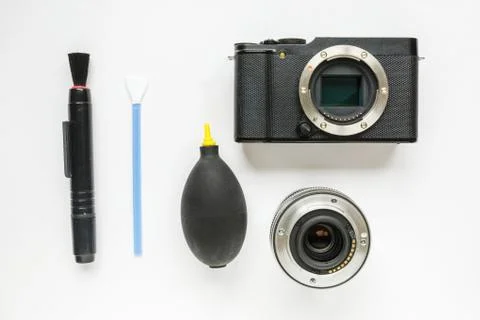 Professional tools for digital APS-C dirty camera matrix sensor cleaning Stock Photos