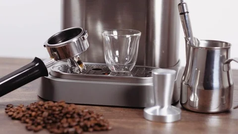 Professional tools for making coffee. Preparing espresso items set for barista. Stock Footage 112679929