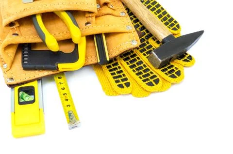 Professional tools for the master builder on a isolated white background. Stock Photos