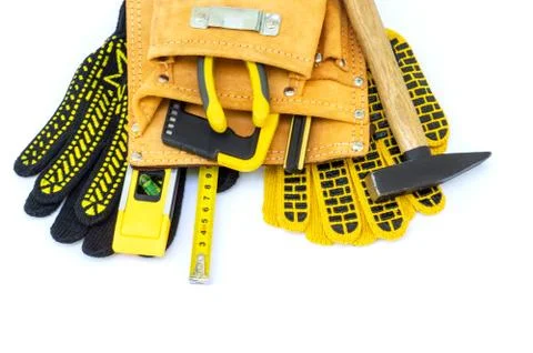 Professional tools for the master builder on a isolated white background. Stock Photos
