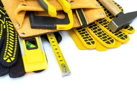 Professional tools for the master builder on a isolated white background. Stock Photos