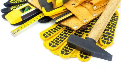 Professional tools for the master builder on a isolated white background. Stock Photos