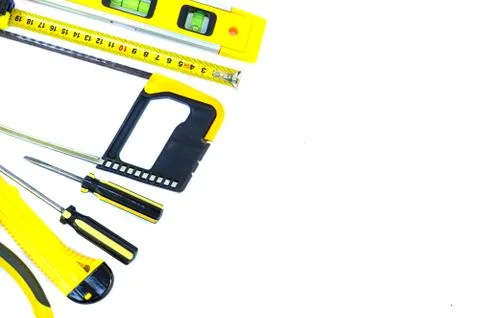 Professional tools for the master builder on a isolated white background. Stock Photos