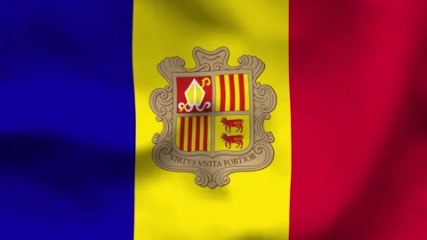 Professional top-down shot of the Andorra national flag on wavy silk cloth. F Stock-Footage 335161192