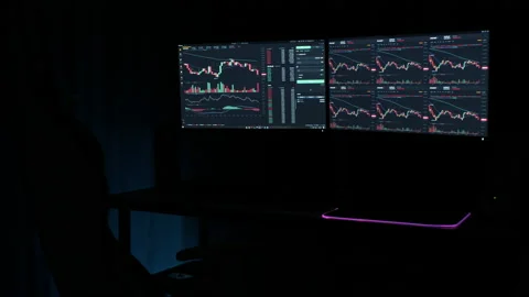 Professional trading workstation with multiple stock market charts and analytics Stock Footage 164484536