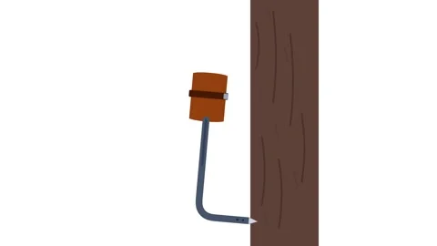 Professional Tree Climber Steel Spur Gaff and Leather Shin Cuff Biting Pine.. Stock Footage 346673703
