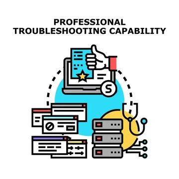 Professional troubleshooting capability finding problem solution vector ill.. Stock Illustration