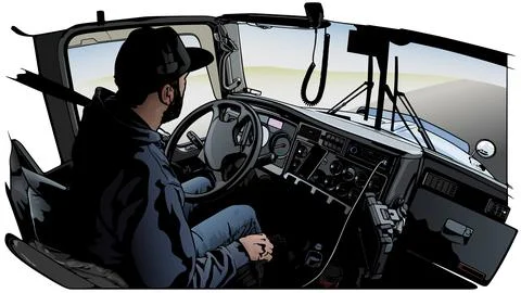 Professional Truck Driver Driving Truck Vehicle Stock Illustration