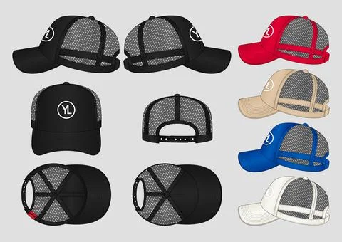 Professional Trucker Cap Tech Pack Design for Apparel Production Stock Illustration
