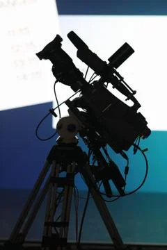 Professional TV camera on the tripod Stock Photos