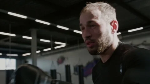 Professional two boxers are fighting, a punch to the face with a boxing glove, a Stock Footage 127226888