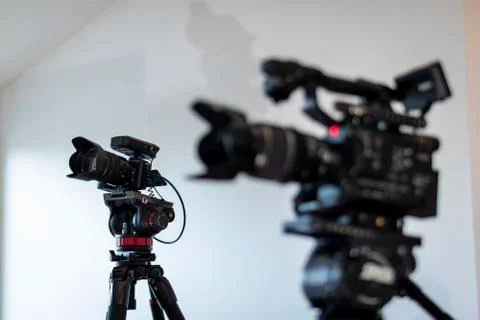 Professional two camera setup for live video streaming Stock Photos