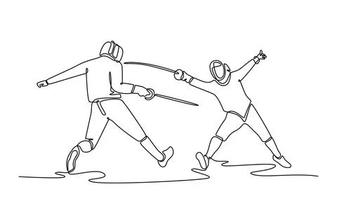 Professional two fencers in a dynamic lunge and parry Illustrazione stock