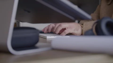 Professional Types On Keyboard At Desk Stock Footage 270334317
