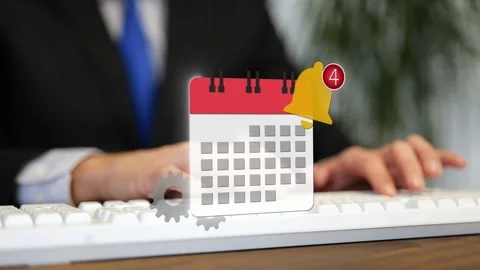 Professional typing on computer with calendar, alert, gear and notification Stock Footage 333616035