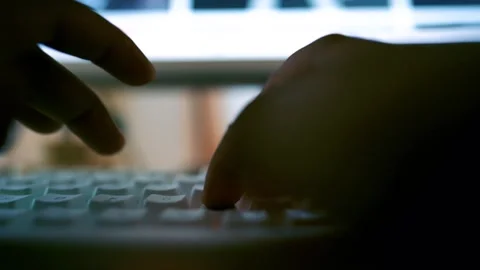 Professional Typing on Wired Keyboard on Clean Office Desk Surface Stock Footage 315982106