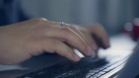 Professional user worker using typing on laptop notebook keyboard sit at home Stock Footage 170535057