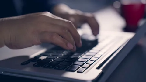 Professional user worker using typing on laptop notebook keyboard sit at home Stock Footage 170535991