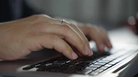 Professional user worker using typing on laptop notebook keyboard sit at home Stock Footage 171092628
