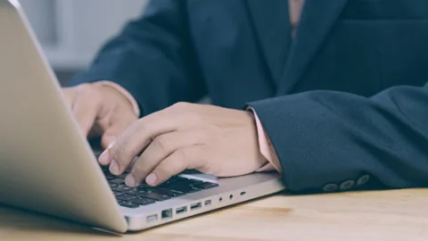 Professional user worker using typing on laptop notebook keyboard sit at ho.. Stock Footage 309350467