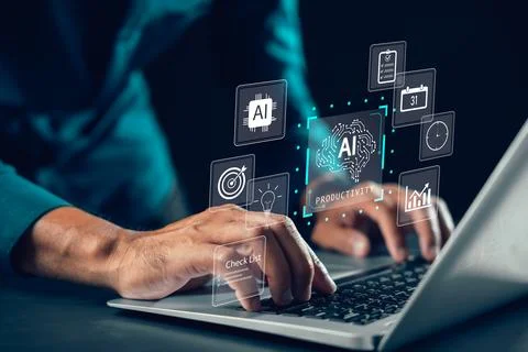 Professional uses ai productivity task management checklist system, digital.. Stock Photos