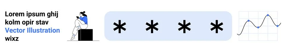 Professional using laptop, password security field with asterisks, data analy Stockillustratie