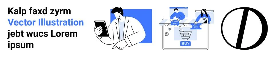 Professional using tablet, e-commerce interaction on screen, diverse illustra Stock Illustration