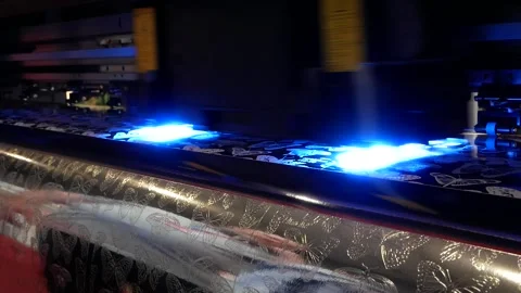 Professional varnishing printing plotter. Applying varnish to silver foil. Stock Footage 190448562
