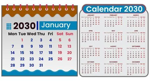 Professional vector calendar design for 2030 year featuring all 12 months 스톡 일러스트