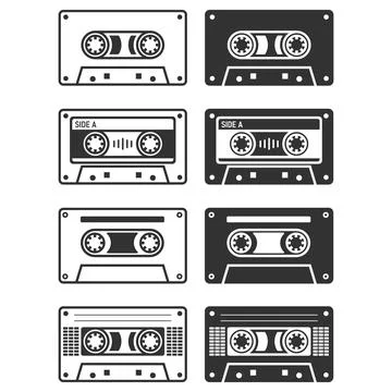 A professional vector graphic collection featuring various compact audio Stock Illustration