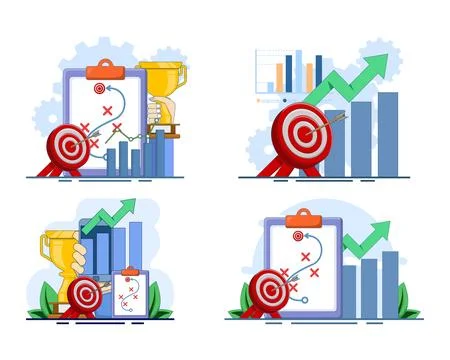 Professional vector illustration set depicting business insights, market trends. Stock-Illustration