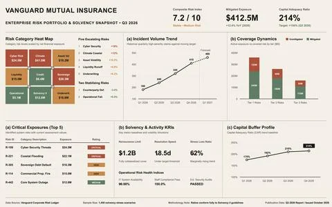 Professional vector interface displaying financial risk metrics, heat maps, a Illustrazione stock