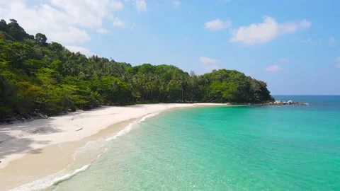 Professional Video. Aerial view shot. Drone camera over white beach sand  Stock Footage 149487500