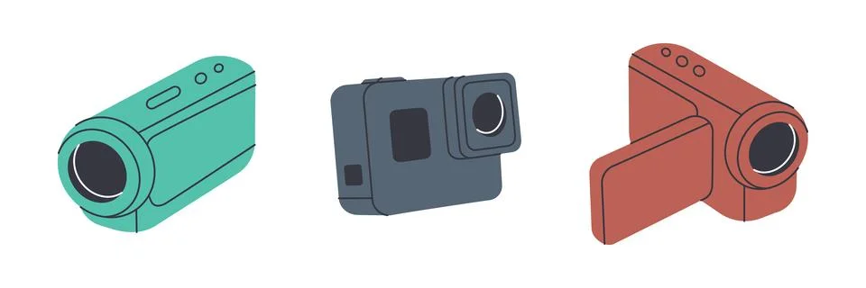 Professional video camera, action camera. Professional photo equipment. Vector Stock Illustration