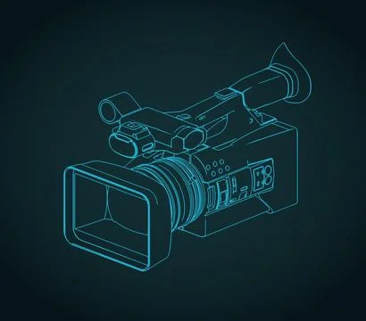 Professional video camera camcorder isometric blueprint Stock Illustration