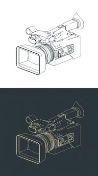 Professional video camera camcorder isometric blueprints Stock Illustration